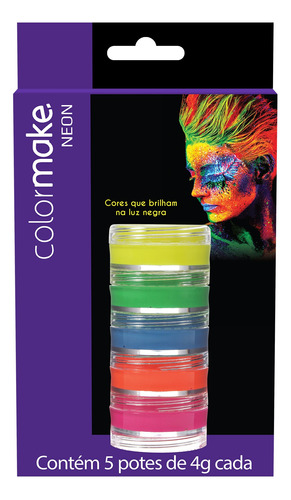 Cartela Tinta Cremosa Neon Colormake C/ 5 Cores 