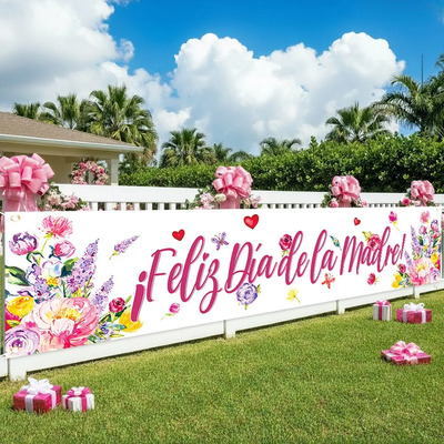 De Feliz Día De La Madre Banner 1pc Flowers Leaves Butterfly