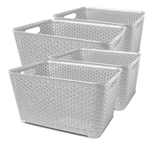 Canastos Organizador Plastico Rattan Cesto Mediano X 4 Colombraro