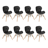 Kit 8 Cadeiras Estofadas Charles Eames Eiffel Slim Confort Cor Preto