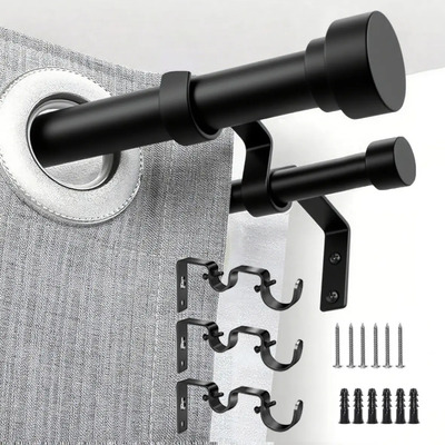Folira® 0.8 A 2.1m Color Negro Dobles Tubo Cortineros Modernos De Metal Ajustable Barra De Cortina Con Soporte,para Salón,dormitorio,comedor,hotel,robusta Y Duradera,fácil De Instalar,soporta 25kg | Envío gratis