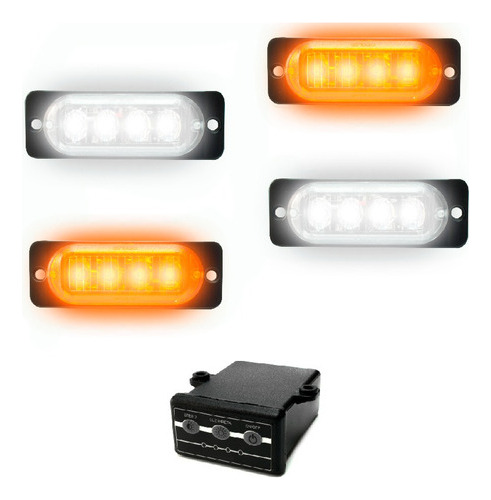 Estrobo Branco Laranja Led 12v Efeitos Som Carro Moto Van