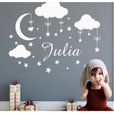 Vinil Decoración Para Pared Habitacion Niña Nubes Estrellas