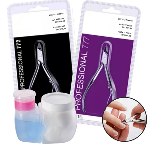 Kit 2 Alicates 772+777 Profissional Manicure + Porta Acetona