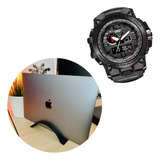 Suporte Vertical Mesa Macbook Pro + Relógio Smael 1545 Mascu