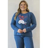 Conjunto Moletom Feminino Plus Size De Algodão So Loved Azul