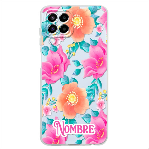 Funda Galaxy Flores Rosas Personalizada Con Tu Nombre