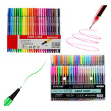 24 Canetas Fineliner + 48 Canetas Gel Glitter Pastel Neon