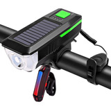 Kit Farol Bike Solar Led Recarregável Buzina + Sinalizador