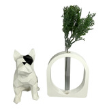 Bulldog Pet Estatueta Decorativa Enfeite Vaso Tubo Vidro