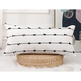 Fundas De Almohada Largas Boho 16 X 26 Negras, Rayas Cl...