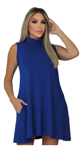 Vestido Gola Alta De Malha Soltinho Fresquinho Com Bolso Top