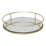 Bandeja Espelhada Decorativa Redonda Metal Lavabo Banheiro