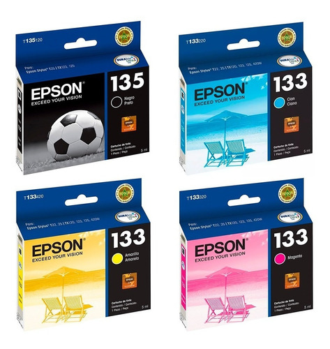 Cartucho Epson 135 + 133 Original T25 Tx125 Tx135 Combo X 4