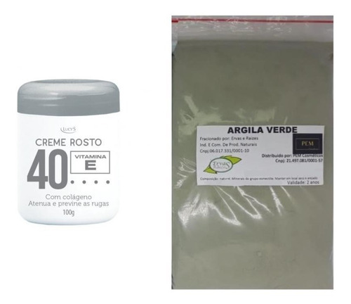 Argila Verde 500g E Creme Rugas Colágeno Vita E 40 Anos