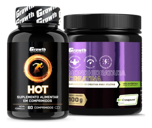 Hot Termogênico 60 Caps + Creatina 100g Creapure Growth