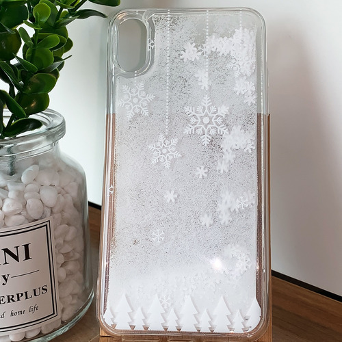 Funda Transparente Para iPhone Glitter Liquido Nieve Navidad