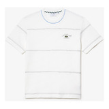 Playera Lacoste Vintage Blanco Rallas Verdes Mod. Th5364