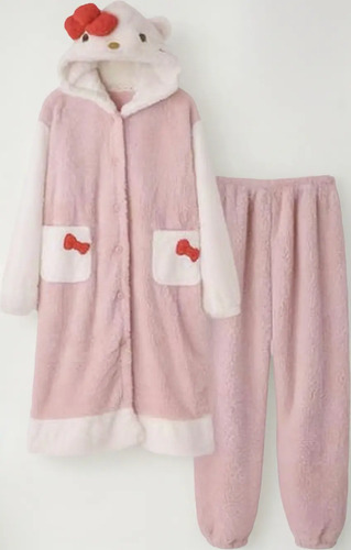 Conjunto De Bata Gatita Hello Kitty Tela Gruesa Rosa Suave