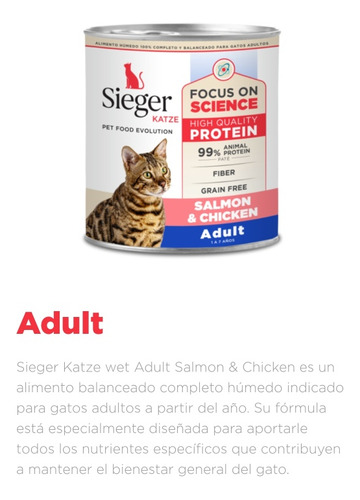 Latas Sieger Katze Wet Adult Salmon & Chicken 340g.