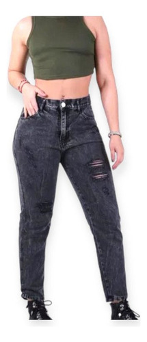 Pantalón De Jeans Mom Fit Rígido Tiro Alto Con Y Sin Rotura