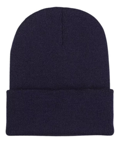 Gorro Beanie De Lana Adulto Con Doblez Negro Forro Polar