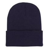 Gorro Beanie De Lana Adulto Con Doblez Negro Forro Polar