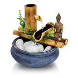Fonte De Mesa Agua Cascata Buda Hindu Bambu Decorativa 18cm Cor Azul Bivolt
