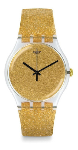 Reloj Swatch De Mujer Silicona Glitter Dorado (suok122)