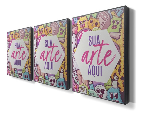 Kit 3 Quadros Moldura Fina Filete Personalizados 20x30cm A4