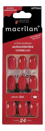 Unha Postiças Autocolante  Up704a Vermelho - Macrilan