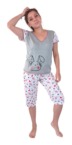 Pijama Mujer Conjunto Blusa Manga Corta Capri Pesquero Dama