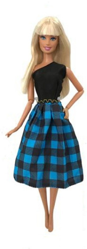 Vestido Com Saia Xadrez + Sapato Para Boneca Barbie - Roupa