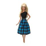 Vestido Com Saia Xadrez + Sapato Para Boneca Barbie - Roupa