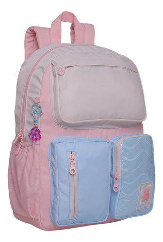 Mochila Infantil Funny Color Block Rosado Head