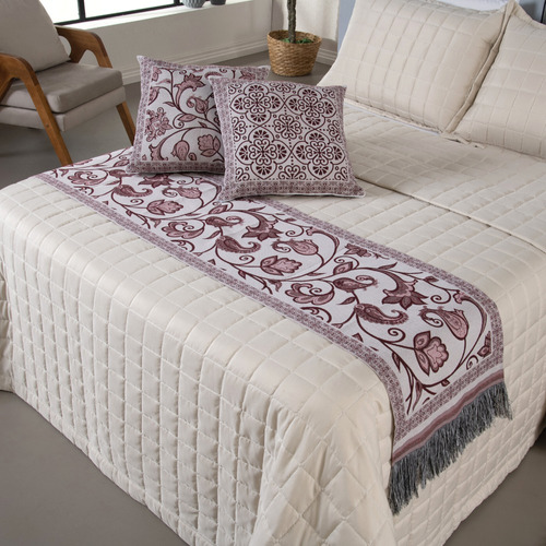 Kit Peseira Cama Com Almofadas Cheias Queen 5 Pçs Jacquard