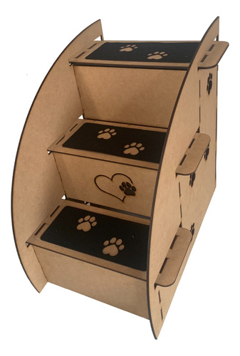 Escada Rampa  3 Degraus Para Cães E Gatos Antiderrapante Mdf