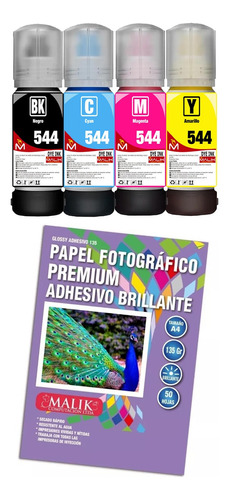 Papel Adhesivo Glossy 135gm/50hjs+4 Tintas Para Epson L380