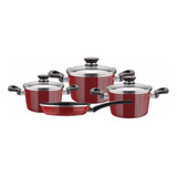 Bateria Cocina Magefesa Acero Vitrificado Antiadherente 7pzs Color Rojo