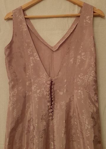 Vestido Largo De Diseño En Seda Labrada Rosa Vintage 
