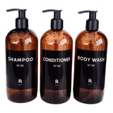 Dispenser Set 3 De Plastico Ámbar Shampoo, Acond, Body Wash