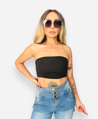 Crop Top  1349 Negro Y Animal Print  Mchn Collection