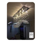 Lustre Retangular  Em Cristais 1x20 Base Inox Lampadas Led