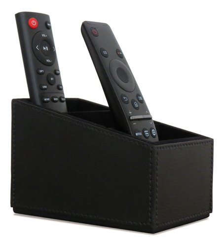 Porta Controle Remoto 3 Divisórias Tv Minimalista Corino Cor Preto