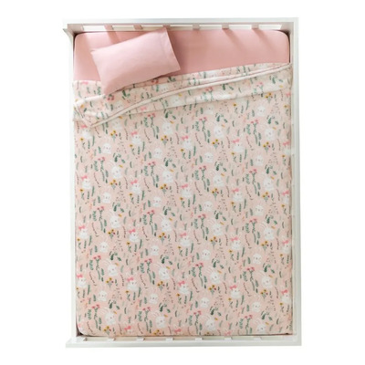 Cobertor Nordico Pajaritos Para Bebe Niña Vianney Color Rosa\u002Fgris Diseño De La Tela Conejitas | MercadoLibre
