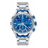 Reloj Swatch Yys4001ag Caballero Aluminio Correa Plateado Bisel Plateado Fondo Azul