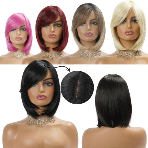 Peruca Orgânica Modelo Curta Long Bob Ombre Lisa Varias Cores Aceita Chapinha + Touca Wig Brinde.