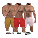3 Unid Pantalonetas Corte Medio, Gym, Casual Hombre Slim Fit