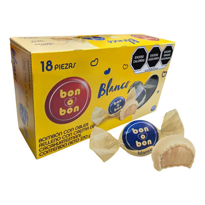 Bon O Bon Blanco 18 piezas Relleno Con Crema De Cacahuate Arcor crema de cacahuate con relleno crema de cacahuate caja 270 g 18 u pack x 18 | MercadoLibre