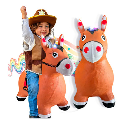 Montable Caballito Inflable Brinca Con Luz Y Sonido Naranja